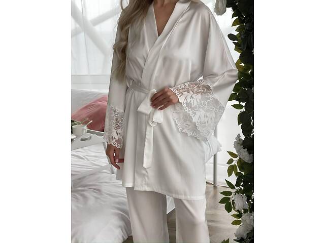 Піжама (халат+брюки) DO3602/1 біла M - Фото 2