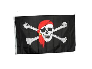 Піратський прапор Jolly Roger RESTEQ 150×90 см — прапор Череп і кістки, Веселий Роджер, чорний із білим черепом, червоною