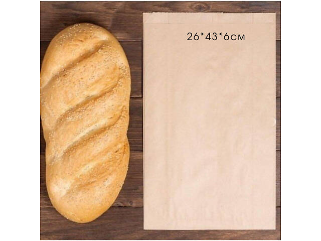 Харчовий паперовий Пакет-Саше фасуковий Середній (26*43*5 см) Коричневий, для хліба, випічки, продуктів, 1000шт/ящ - Фото 1