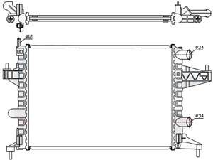 Радиатор охлаждения двигателя Opel Combo 01-11 МКПП; 540X377X23 Fps с/без конд., алюмин./пластик, 1.4/1.0/1.2,
