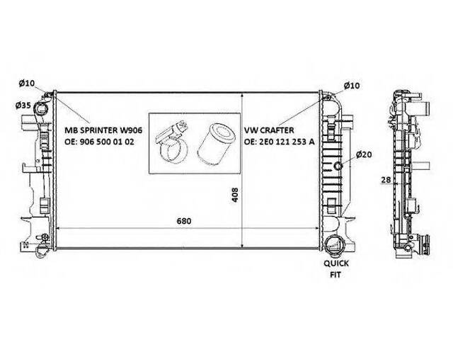 Радіатор системи охолодження NRF 53885 на MERCEDES-BENZ SPRINTER 3,5-t автобус (906) - Фото 1
