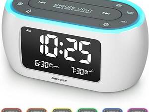 Радіобудильник Buffbee із 7-колірним нічником, димером, зарядним пристроєм USB і таймером сну,