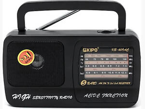 Радіоприймач KIPO KB-408, FM радіо, AUX, корпус пластмас, Black, BOX