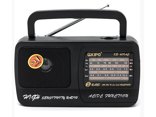 Радіоприймач KIPO KB-408, FM радіо, AUX, корпус пластмас, Black, BOX - Фото 1