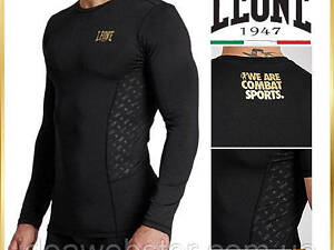 Рашгард спортивний чоловічий для тренувань єдиноборств кросфіту, Рашгард з довгим рукавом Leone DNA Black S