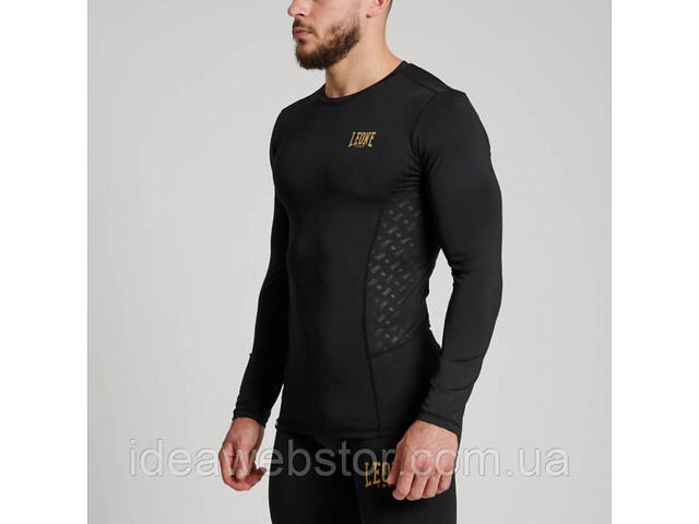 Спортивный мужской рашгард для тренировок единоборств кроссфита, Рашгард с длинным рукавом Leone DNA Black S. - Фото 2