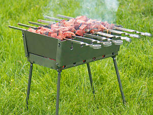 Розкладний розбірний мангал валіза дворівневий на 6 шампурів