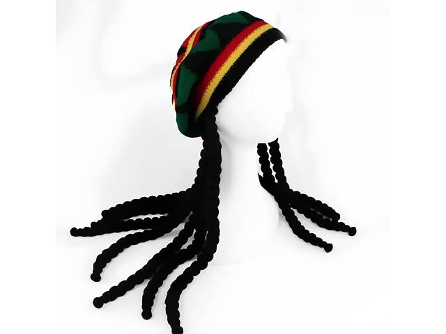 Раста шапка RESTEQ з дредами, шапка растамана Боба Марлі, в’язана шапка в стилі раста, шапка регі з дредами, шапка растафарі - Фото 1