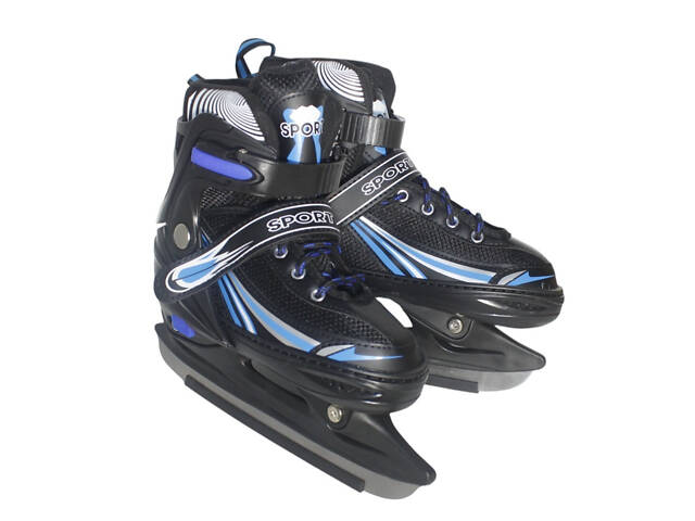 Раздвижные коньки из PVC,ткани и стали. Размер: S р.31-34 (17-20см) B812-S-BL - Фото 1