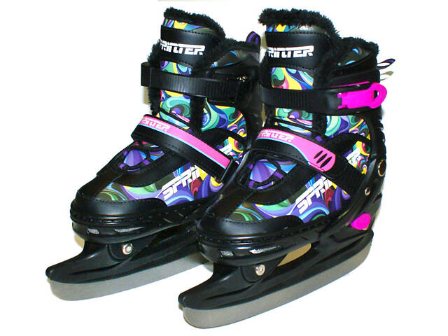 Раздвижные коньки из PVС,ткани и стали. Размер: S р.30-34 (16-20см) S909Ч-S - Фото 1