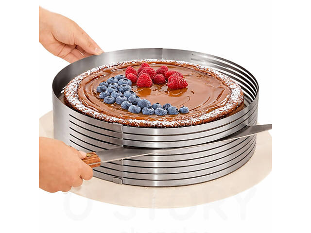 Розсувна форма кільце кондитерське з прорізами слайсер для нарізки коржів бісквіту 24-30 см (H 8 см) - Фото 9