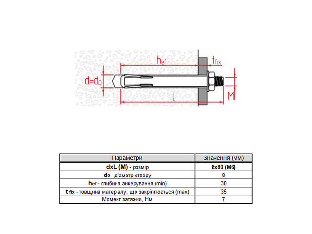 REDIBOLT-L М6 8х80мм притиск 35мм анкер розпірний з гаком оцинкована сталь (50 шт.) [92F1Г000092F10880L] Metalvis - Фото 2