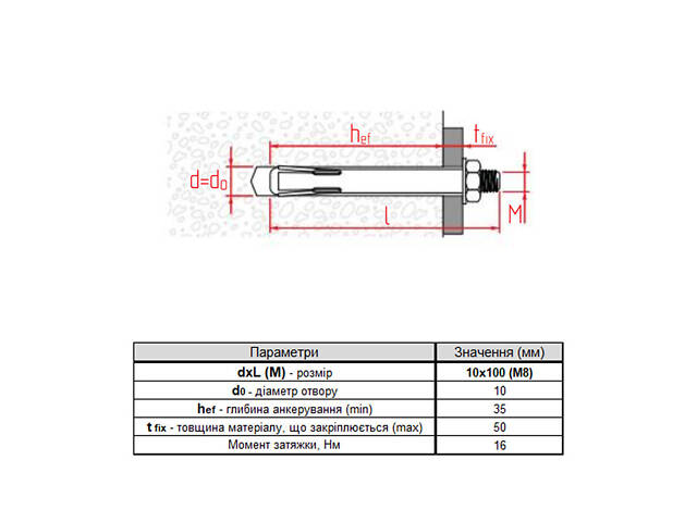 REDIBOLT-L М8 10х100мм прижим 50мм анкер розпірний з гаком оцинкована сталь (10 шт.) [92F1Г000092F110A0L] Metalvis - Фото 2