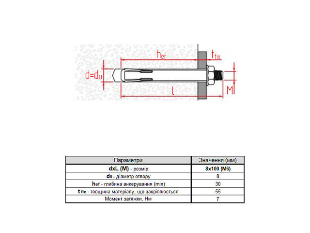 REDIBOLT-N М6 8х100мм прижим 55мм анкер розпірний з гайкою оцинкована сталь (25 шт.) [92F1N000092F108A0N] Metalvis - Фото 2