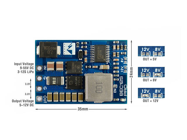 Регулятор живлення Matek BEC 12S PRO 6-55V - 5V/8V/12V 5A - Фото 2