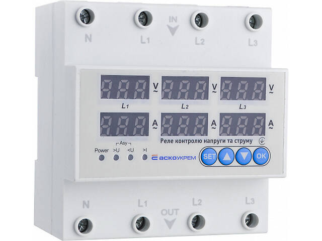 Реле контроля напряжения и тока 4P 63А [A0010230003] RKV АСКО - Фото 1