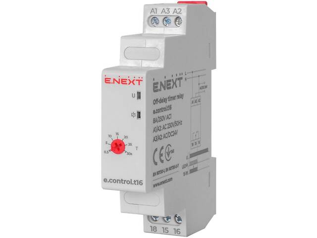 Реле времени 8А 230В 0.3-30сек задержка на выключение [i0310028] e.control.t16 E.NEXT - Фото 1