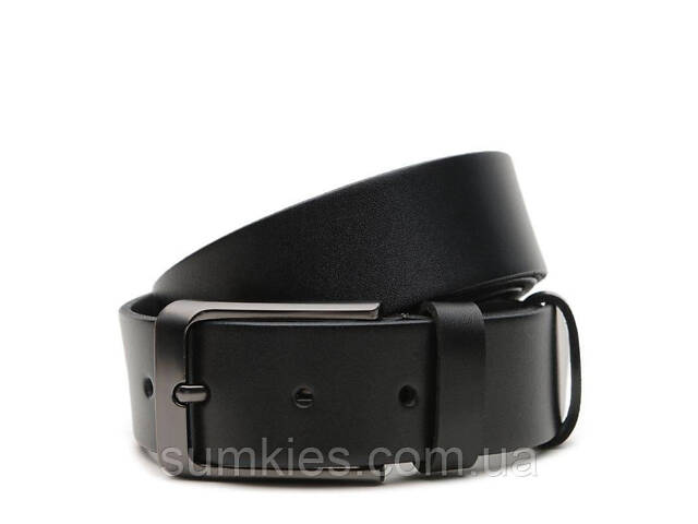 Ремінь шкіряний чоловічий 125×3.5 / пасок для брюків та джинсів, чорний - Фото 1