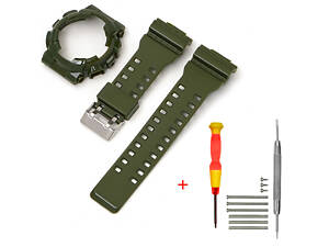Ремешок + безель (рант) для Casio G-Shock GA-100 Army Green-Glossy SI