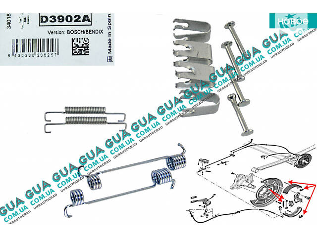 Ремкомплект пружинок ручного гальма 172X42 ( система BOSCH/BENDIX ) D3902A Citroen/СІТРОЕН JUMPER III 2006-/ДЖАМП