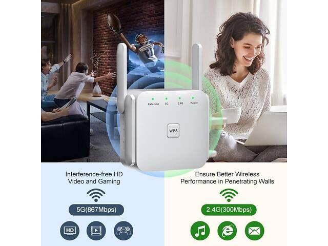 Репітер Wi-Fi 1200 Мбіт/с 5ГГц, 2,4. Підсилювач сигналу WIFI. Підсилювач Інтернету. Ретранслятор Wi-Fi сигналу - Фото 3