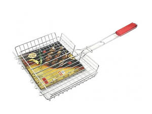 Решітка-гриль сітка для барбекю з дерев'яною ручкою 28x21.5x5.5 см (довжина з ручкою 53 см) Zauberg