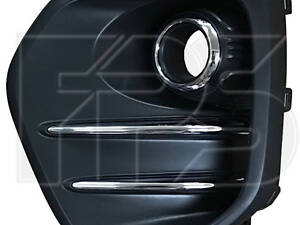 Решітка переднього бампера ліва Kia Sportage QL 15-18 (Тайвань) чорний глянець, хром молдинги 86521D9100