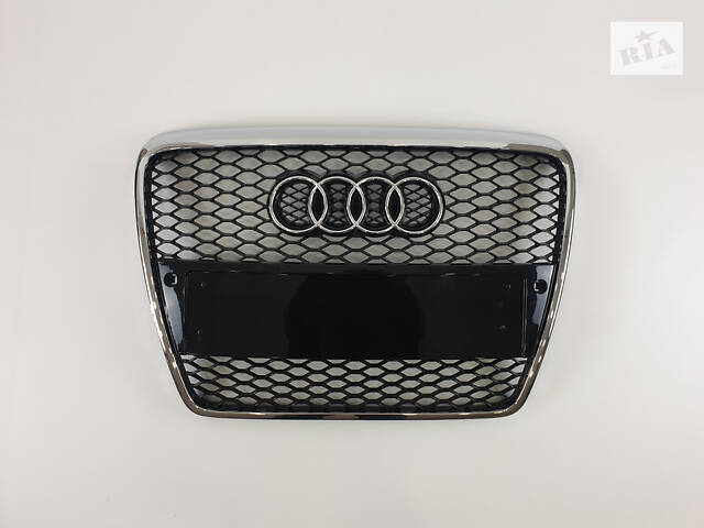 Решетка радиатора Audi A6 2004-2011год Черная с хром рамкой под парктроники (в стиле RS)