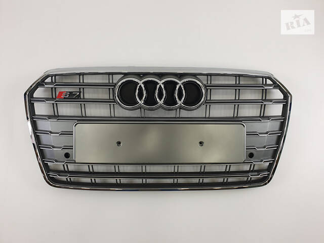Решетка радиатора Audi A7 2014-2017год Серая с хромом (в стиле S-Line)