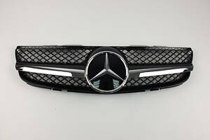 Решітка радіатора на Mercedes SL-Class R230 2006-2008 рік AMG стиль (Чорна з хром смужкою)