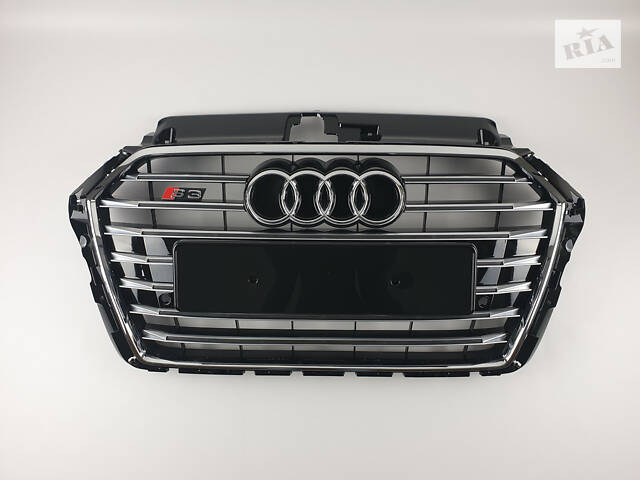 Решетка радиатора в стиле S-Line на Audi A3 8V 2016-2020 год Черная с хромом