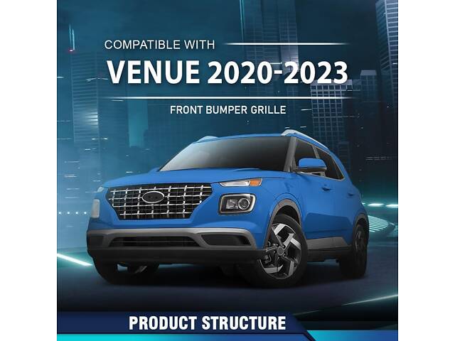 Решетка радиатора Hyundai Venue 19-(Тайвань) черная, хром 86350K2010 - Фото 2