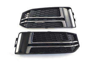 Решетки переднего бампера на Audi S4 B9 2015-2019 год Черные с хромом ( S-Line бампер )