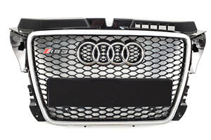 Решетка радиатора Audi A3 2008-2012 год Черная с серой рамкой (в стиле RS)