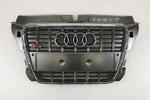 Решетка радиатора Audi A3 2008-2012 год Серая с хромом (в стиле S-Line)