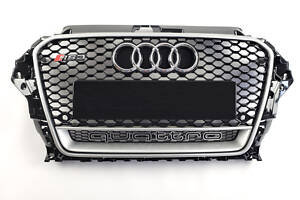 Решетка радиатора Audi A3 2013-2016 год Черная с Серой Рамкой (QUATTRO в стиле RS)