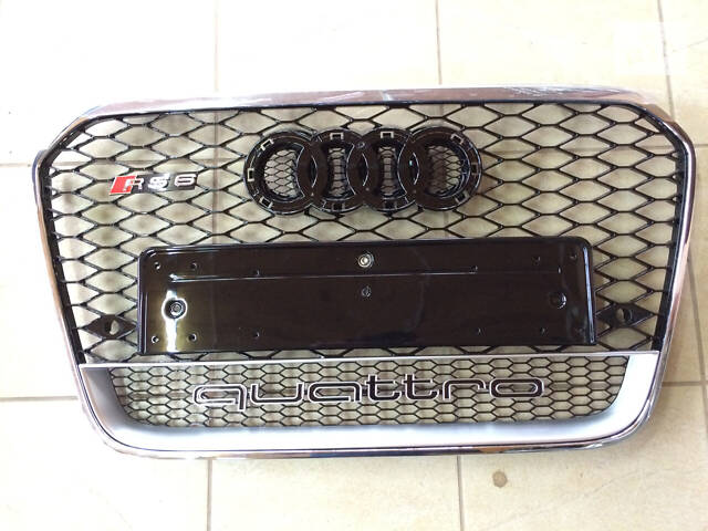 Решітка радіатора Audi A6 C7 2011-2014 стиль RS6 (хром обод, напис Quattro)