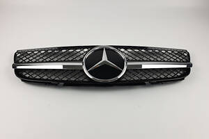 Решітка радіатора на Mercedes SL-Class R230 2006-2008 рік AMG стиль (Чорна з хром смужкою)