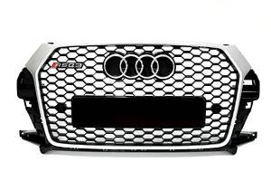 Решітка радіатора в стилі RS на Audi Q3 8U 2014-2018 рік Чорна з сірою рамкою