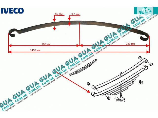 Ресора задня метал (підкорений лист) 93809541 Iveco/ІВЕКО DAILY II 1989-1999/ДЕЙЛІ Е2 89-99, Iveco/ІВЕКО DAIL