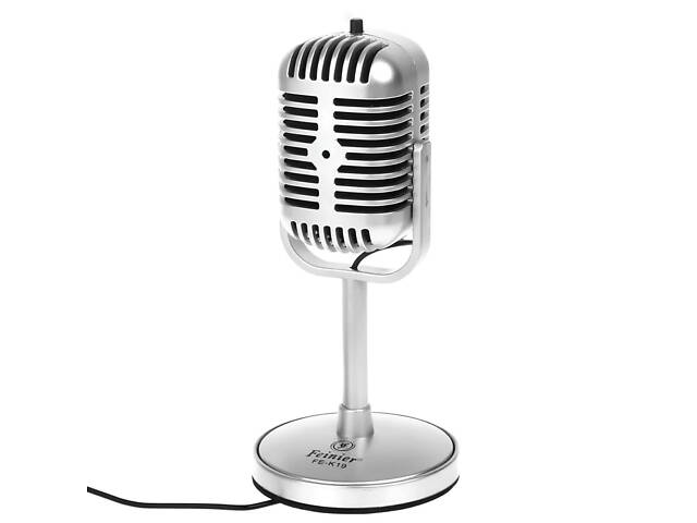 Ретро-мікрофон для стрімів та подкастів RESTEQ — всенаправлений мікрофон з вимикачем, стильний сріблястий дизайн. - Фото 1