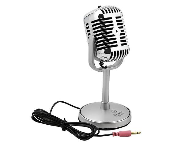 Ретро-мікрофон для стрімів та подкастів RESTEQ — всенаправлений мікрофон з вимикачем, стильний сріблястий дизайн. - Фото 3