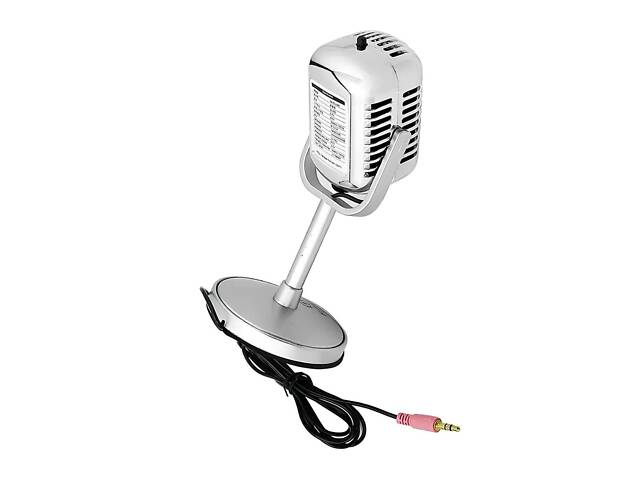 Ретро-мікрофон для стрімів та подкастів RESTEQ — всенаправлений мікрофон з вимикачем, стильний сріблястий дизайн. - Фото 5