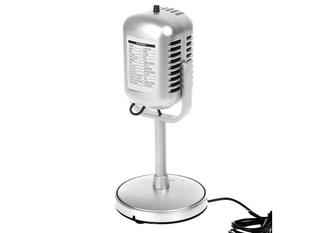 Ретро-мікрофон для стрімів та подкастів RESTEQ — всенаправлений мікрофон з вимикачем, стильний сріблястий дизайн. - Фото 6