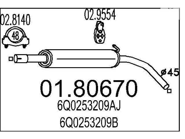 Резонатор SKODA FABIA (6Y5) / SEAT CORDOBA (6L2) / SEAT IBIZA (6J5, 6P1) 1999-2018 г.