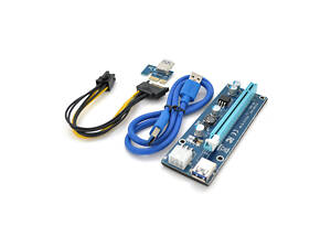 Riser PCI-EX, x1 => x16, 6-pin, SATA=>6Pin, USB 3.0 AM-AM 0,6 м (синій), конденсатори FP5K, Пакет