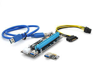 Riser PCI-EX, x1 => x16, 6-pin, SATA=>6Pin, USB 3.0 AM-AM 0,6 м (чорний), конденсатори CS 330 16V, Пакет