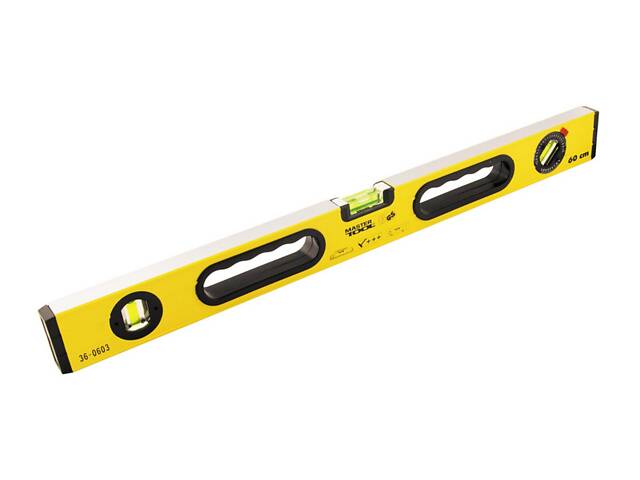 Уровень строительный с ручками MASTERTOOL ПРОФІ 60 см 3 капсулы 0,5 мм/м 0,03° фрезерованные поверхности 36-0603 - Фото 1