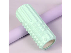 Ролик масажний для йоги та фітнесу, валик гімнастичний, зелений 33 х 13 см EV01C_Greenery