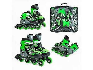 Ролики 32944-М Best Roller /розмір 34-37/ колір – ЗЕЛЕНИЙ (6) колеса PU, ПЕРЕДНЄ КОЛЕСО СВІТЛО, устілка